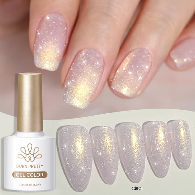 BORN PRETTY Dream Pink Aurora Glitter Gel Nail Polish - 10ml Sparking Shine, Soak-Off Semi-Permanent UV/LED Formula for Professional Manicure at Home showcase 6