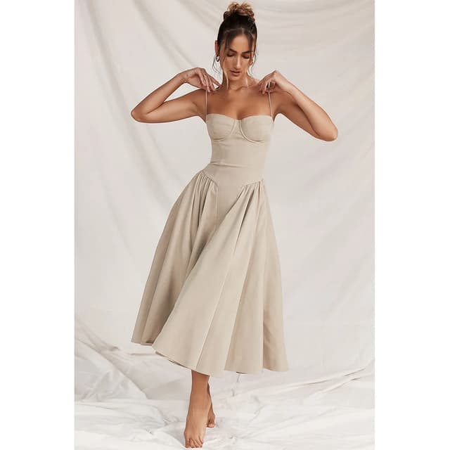 Elegant Summer Women's Sleeveless Backless Pleated Midi Dress - Sexy Solid Sling A-line Party Evening Robe for Ladies showcase 6
