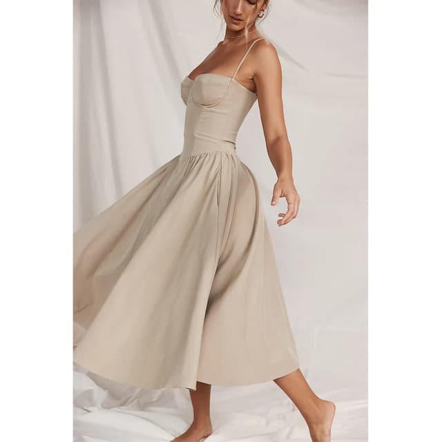 Elegant Summer Women's Sleeveless Backless Pleated Midi Dress - Sexy Solid Sling A-line Party Evening Robe for Ladies showcase 7