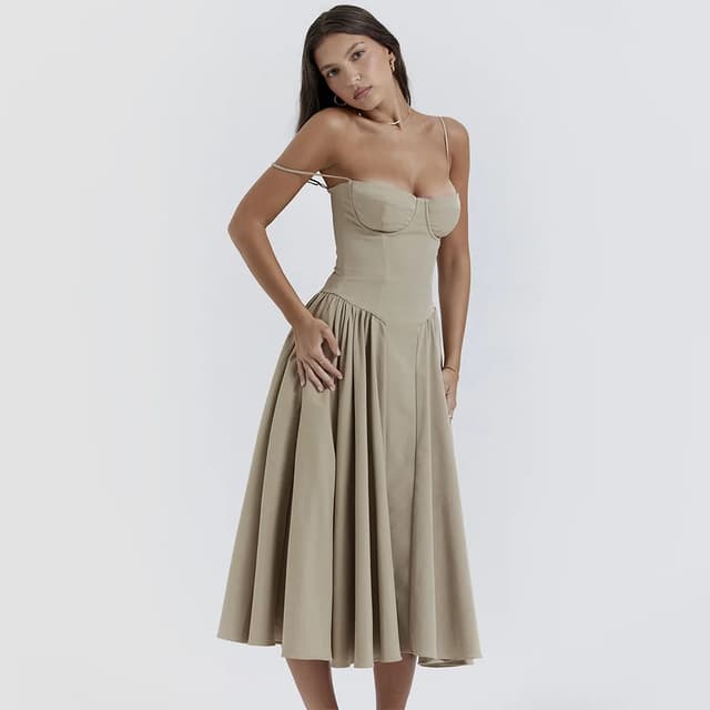 Elegant Summer Women's Sleeveless Backless Pleated Midi Dress - Sexy Solid Sling A-line Party Evening Robe for Ladies showcase 13