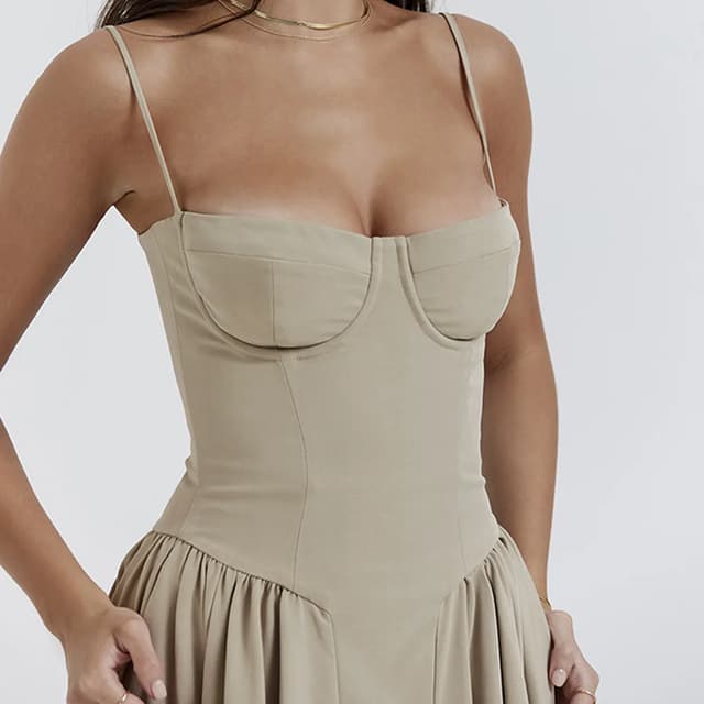 Elegant Summer Women's Sleeveless Backless Pleated Midi Dress - Sexy Solid Sling A-line Party Evening Robe for Ladies showcase 16