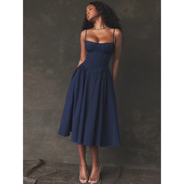 Elegant Summer Women's Sleeveless Backless Pleated Midi Dress - Sexy Solid Sling A-line Party Evening Robe for Ladies showcase 17