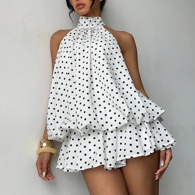 French Style Solid Color Halter Neck Mini Dress for Women - Sleeveless, Off-Shoulder, Backless A-Line Design for Beach Vacation & Parties showcase 10