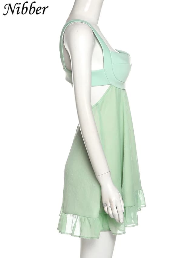 Elegant Women's Solid Color Cutout Slim Sling Dress - Sexy Backless Ruffle Design for Evening Wear showcase 9