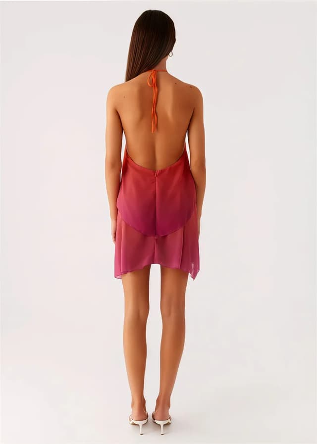 Mozision Women's Gradient Halter Backless Mini Dress - Sexy Mesh Zipper Off-Shoulder Sleeveless Club Party Gown showcase 12