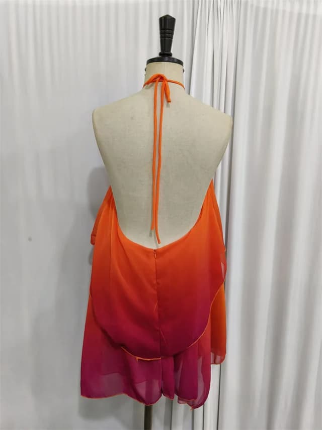 Mozision Women's Gradient Halter Backless Mini Dress - Sexy Mesh Zipper Off-Shoulder Sleeveless Club Party Gown showcase 5