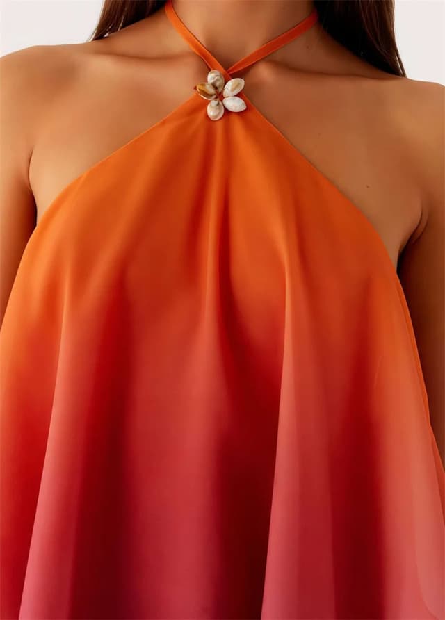 Mozision Women's Gradient Halter Backless Mini Dress - Sexy Mesh Zipper Off-Shoulder Sleeveless Club Party Gown showcase 7