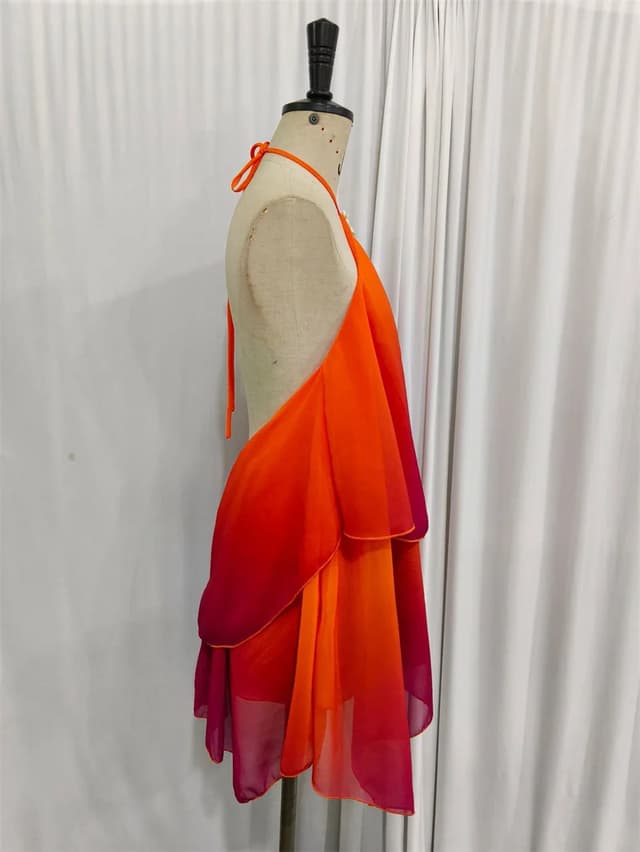 Mozision Women's Gradient Halter Backless Mini Dress - Sexy Mesh Zipper Off-Shoulder Sleeveless Club Party Gown showcase 6