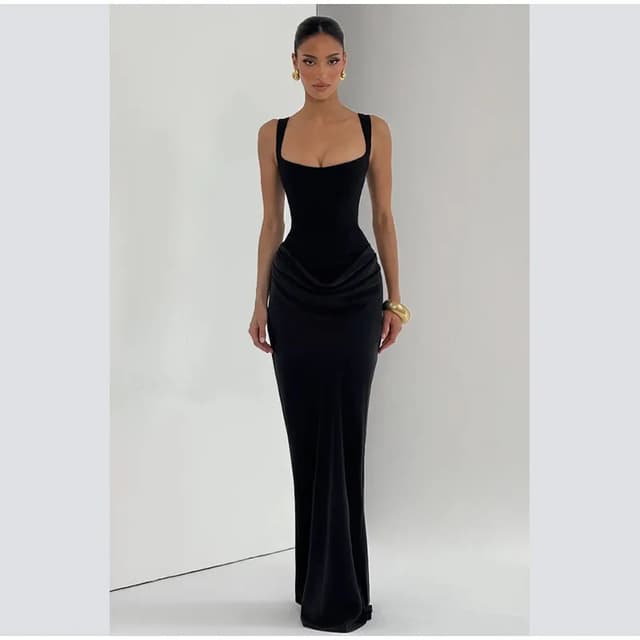 Women's Sexy Solid Pleated Strapless Off-Shoulder Backless High Waist Split Evening Party Gown Dress showcase 20