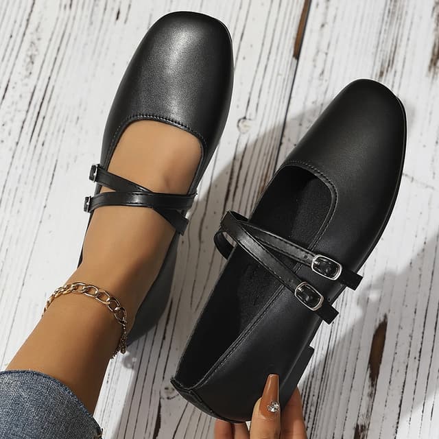 Women's Classic Retro Mary Jane Flat Shoes - Fashionable Square Toe Casual Work Shoes with Straight Buckle, Shallow Mouth Design for Everyday Comfort showcase 3