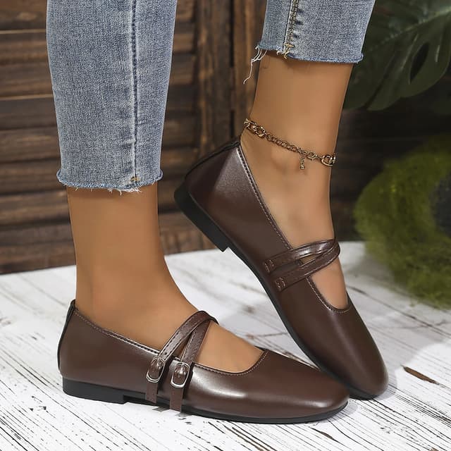Women's Classic Retro Mary Jane Flat Shoes - Fashionable Square Toe Casual Work Shoes with Straight Buckle, Shallow Mouth Design for Everyday Comfort showcase 16