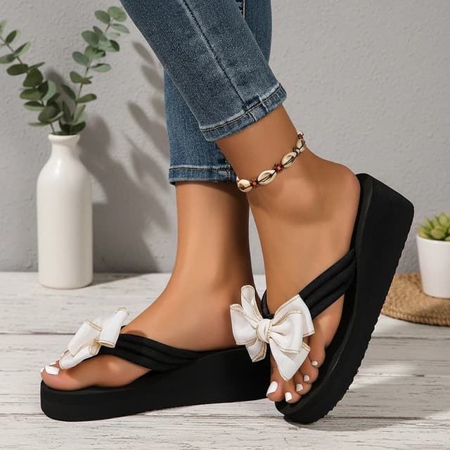 Women's Lightweight Bowknot Flip Flops - Plus Size 42 Clip Toe Platform Slippers for Summer Beach Vacation Slides showcase 5