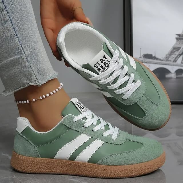 Women's Lightweight Breathable Striped Sneakers - Fashion Lace-Up Sports Shoes for Casual Wear, Plus Size Available showcase 2