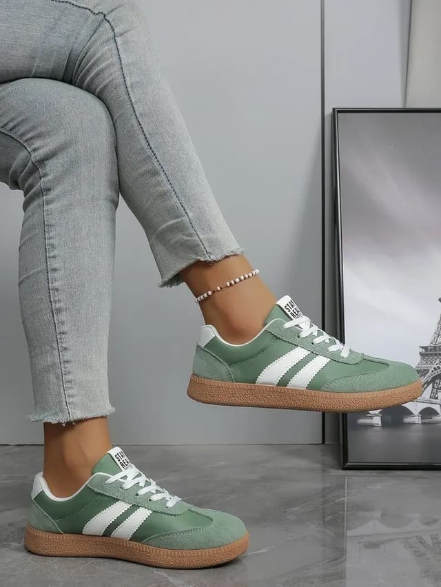 Women's Lightweight Breathable Striped Sneakers - Fashion Lace-Up Sports Shoes for Casual Wear, Plus Size Available showcase 10