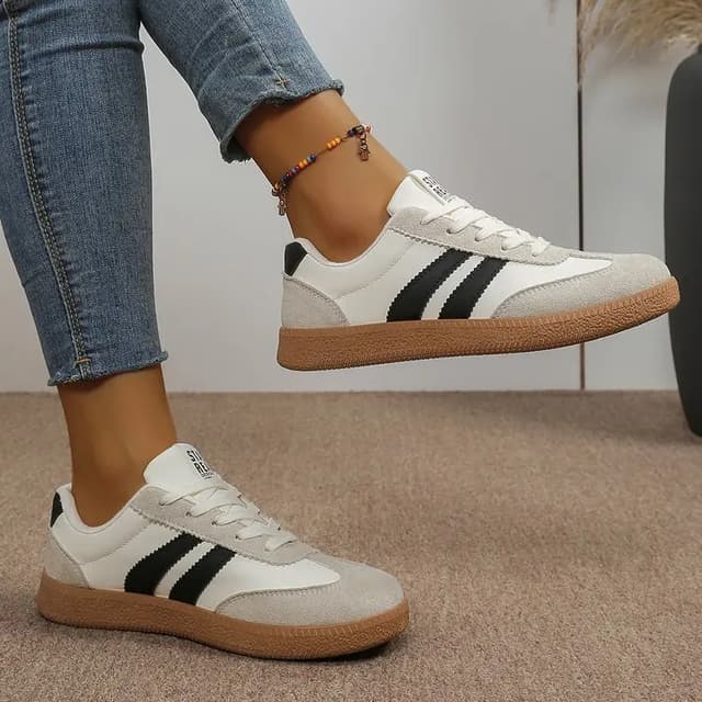 Women's Lightweight Breathable Striped Sneakers - Fashion Lace-Up Sports Shoes for Casual Wear, Plus Size Available showcase 15