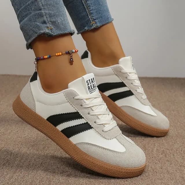 Women's Lightweight Breathable Striped Sneakers - Fashion Lace-Up Sports Shoes for Casual Wear, Plus Size Available showcase 16