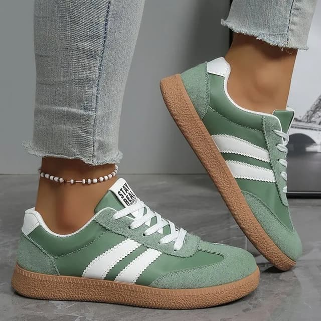 Women's Lightweight Breathable Striped Sneakers - Fashion Lace-Up Sports Shoes for Casual Wear, Plus Size Available showcase 3
