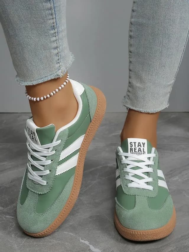 Women's Lightweight Breathable Striped Sneakers - Fashion Lace-Up Sports Shoes for Casual Wear, Plus Size Available showcase 11
