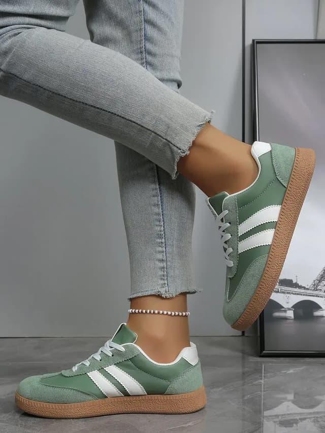 Women's Lightweight Breathable Striped Sneakers - Fashion Lace-Up Sports Shoes for Casual Wear, Plus Size Available showcase 12