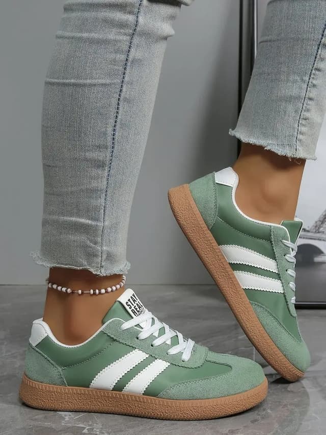 Women's Lightweight Breathable Striped Sneakers - Fashion Lace-Up Sports Shoes for Casual Wear, Plus Size Available showcase 9