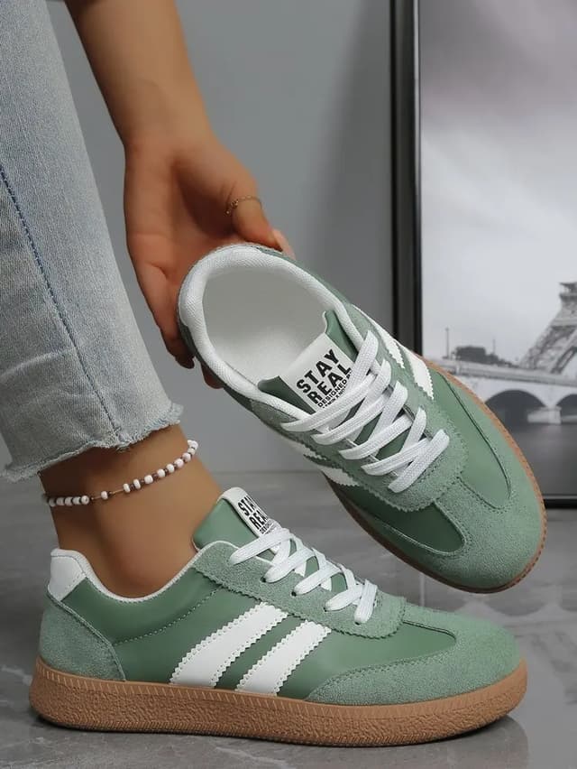 Women's Lightweight Breathable Striped Sneakers - Fashion Lace-Up Sports Shoes for Casual Wear, Plus Size Available showcase 8