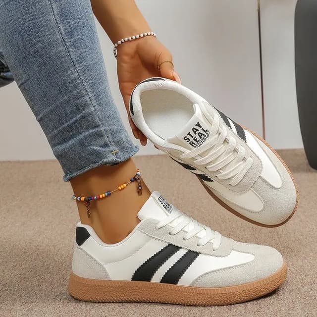 Women's Lightweight Breathable Striped Sneakers - Fashion Lace-Up Sports Shoes for Casual Wear, Plus Size Available showcase 14