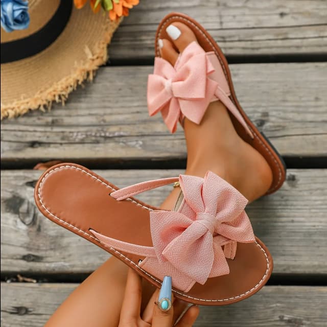 Women's Fashion Bow Flat Sandals - Sweet Style Summer Casual Non-Slip Beach Slides, Comfortable & Stylish for Everyday Wear showcase 8