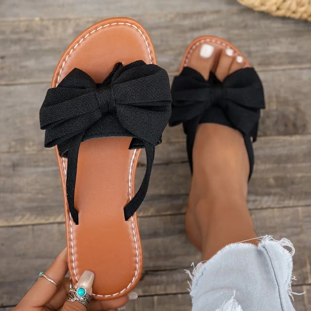 Women's Fashion Bow Flat Sandals - Sweet Style Summer Casual Non-Slip Beach Slides, Comfortable & Stylish for Everyday Wear showcase 9