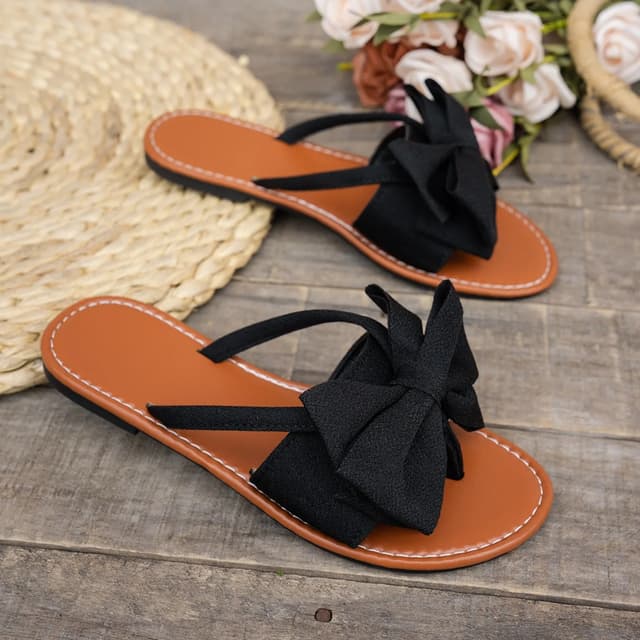 Women's Fashion Bow Flat Sandals - Sweet Style Summer Casual Non-Slip Beach Slides, Comfortable & Stylish for Everyday Wear showcase 2