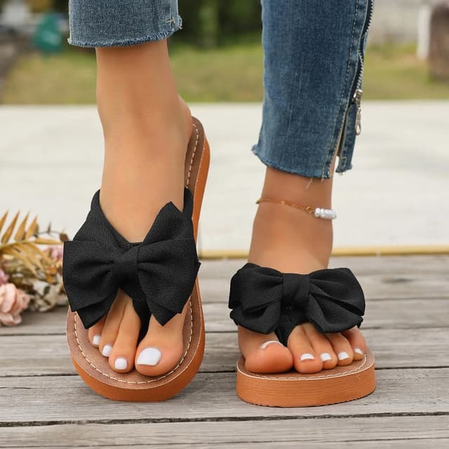 Summer Women's Fashion Bow Sandals Slides - Comfortable Flat Shoes for Casual Wear & Beach - Plus Size Available showcase 4