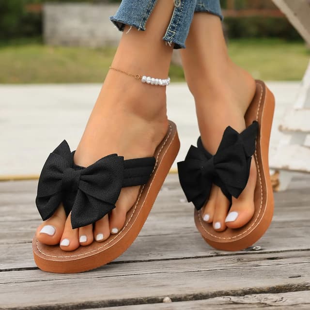 Summer Women's Fashion Bow Sandals Slides - Comfortable Flat Shoes for Casual Wear & Beach - Plus Size Available showcase 2