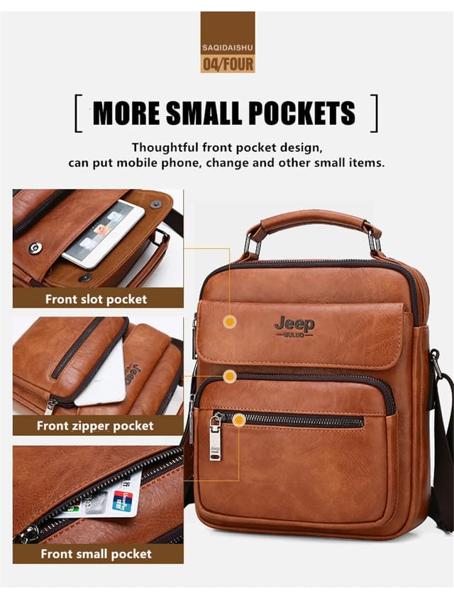 JEEP BULUO Men's Genuine Leather Crossbody Shoulder Messenger Bag - Large Size Business Casual Satchel for 9.7" iPad, Travel, Work showcase 9