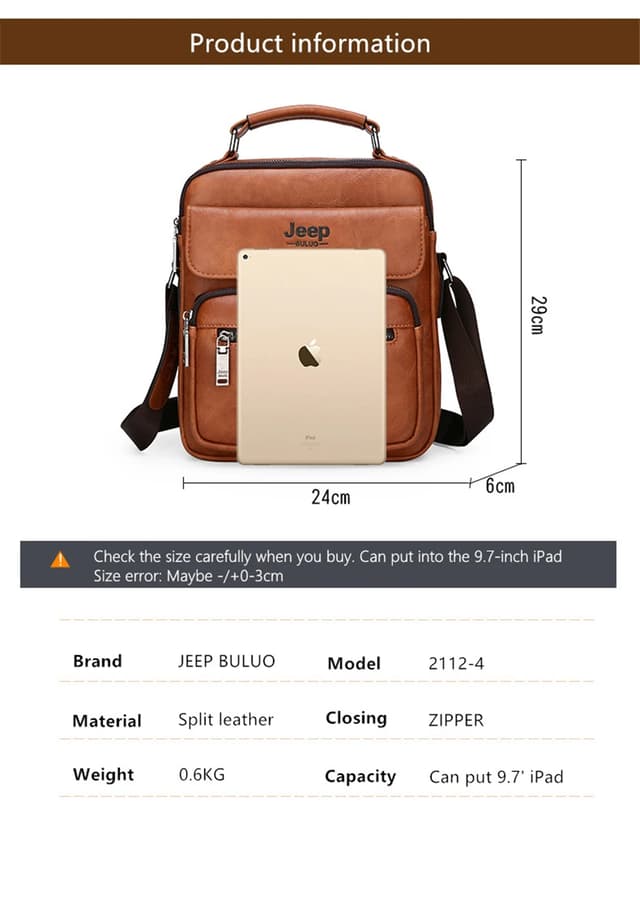 JEEP BULUO Men's Genuine Leather Crossbody Shoulder Messenger Bag - Large Size Business Casual Satchel for 9.7" iPad, Travel, Work showcase 5