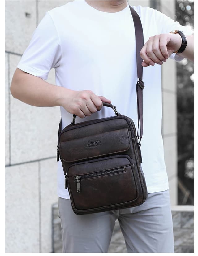 JEEP BULUO Men's Genuine Leather Crossbody Shoulder Messenger Bag - Large Size Business Casual Satchel for 9.7" iPad, Travel, Work showcase 15