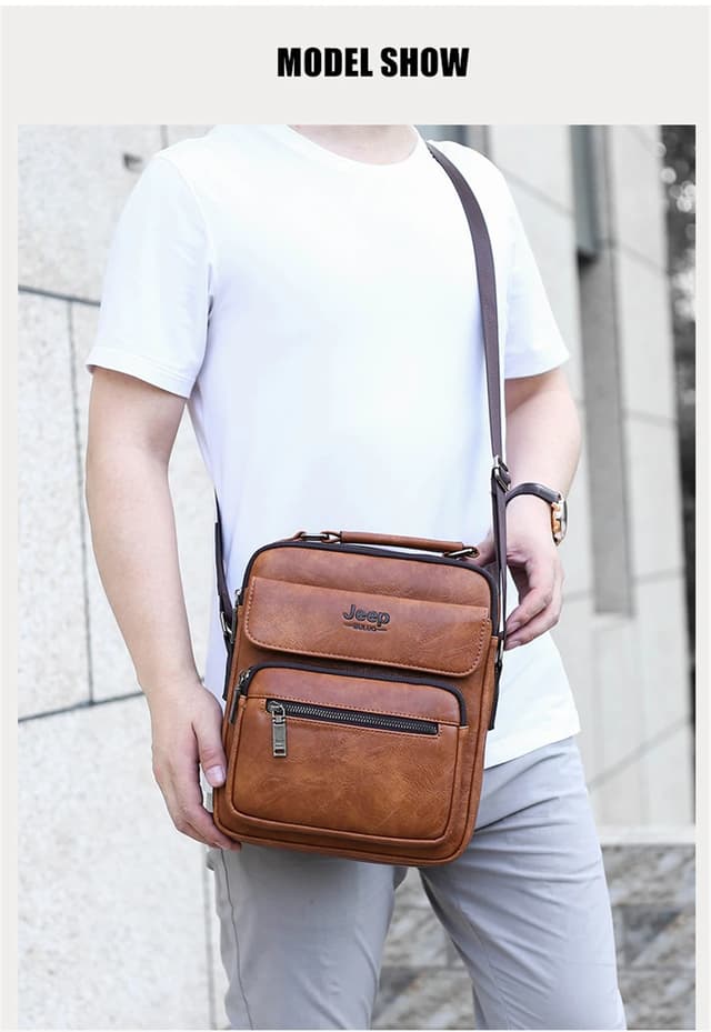 JEEP BULUO Men's Genuine Leather Crossbody Shoulder Messenger Bag - Large Size Business Casual Satchel for 9.7" iPad, Travel, Work showcase 10