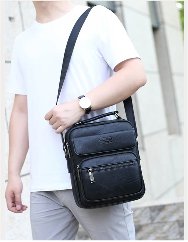 JEEP BULUO Men's Genuine Leather Crossbody Shoulder Messenger Bag - Large Size Business Casual Satchel for 9.7" iPad, Travel, Work showcase 13