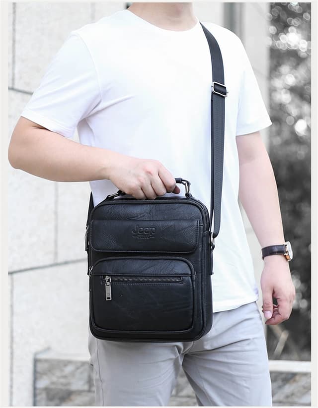 JEEP BULUO Men's Genuine Leather Crossbody Shoulder Messenger Bag - Large Size Business Casual Satchel for 9.7" iPad, Travel, Work showcase 12