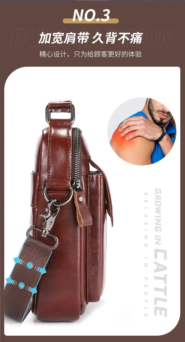 BULLCAPTAIN Men's Genuine Leather Shoulder Bag, Retro Casual Crossbody Messenger Bag, Multifunctional 7.9-inch Tablet Handbag, Durable Cowhide for Daily Use showcase 5