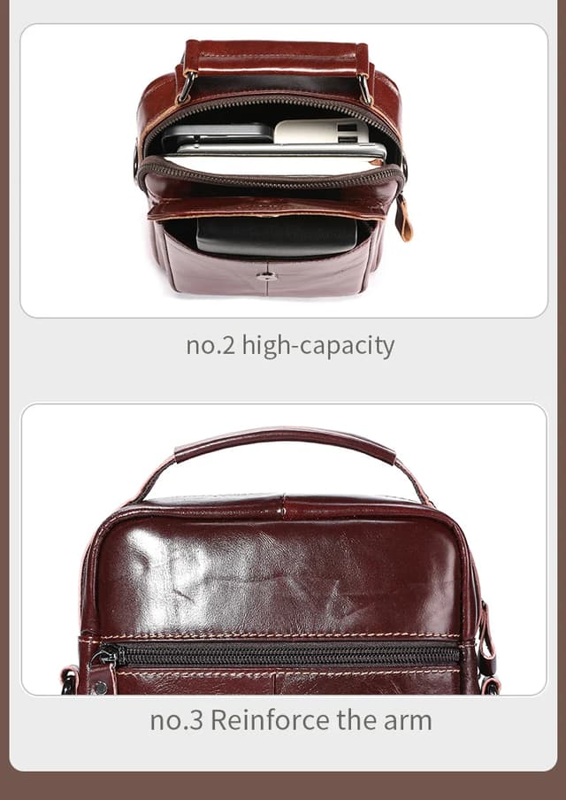 BULLCAPTAIN Men's Genuine Leather Shoulder Bag, Retro Casual Crossbody Messenger Bag, Multifunctional 7.9-inch Tablet Handbag, Durable Cowhide for Daily Use showcase 11