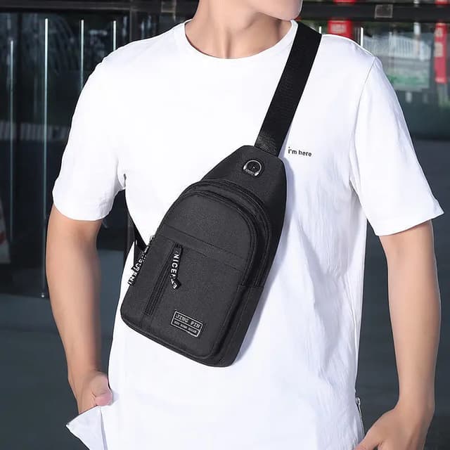 Men's Black Mini Crossbody Chest Bag - Simple Storage Small Satchel for Travel & Daily Use showcase 4