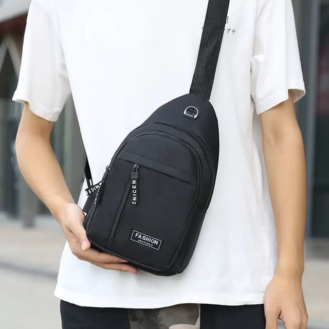 Men's Black Mini Crossbody Chest Bag - Simple Storage Small Satchel for Travel & Daily Use showcase 3