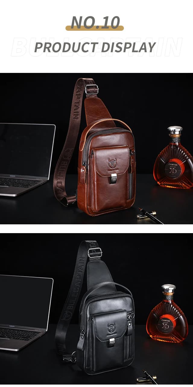 BULLCAPTAIN Men's Genuine Leather Chest Bag - Casual Retro Crossbody Sling Pack for 7.9" Phone, Anti-Theft Design, Ideal for Travel and Daily Use showcase 13