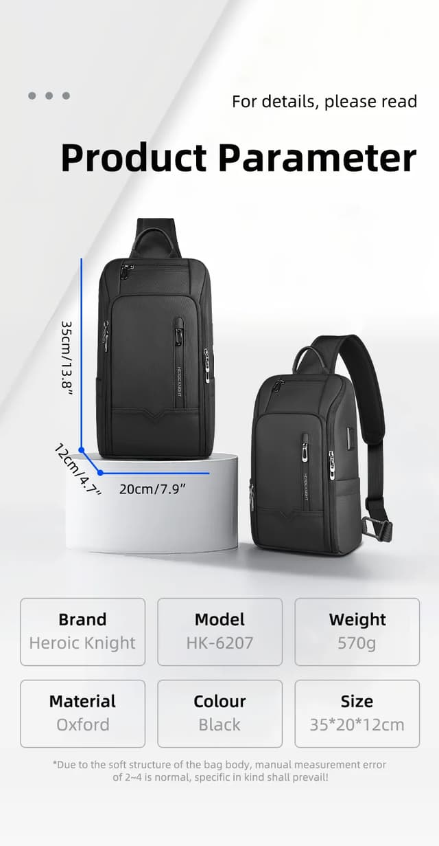 HcanKcan Men's Fashion Crossbody Bag - Waterproof USB Shoulder Sling Chest Pack for Travel & Sport, Fits 9.7" iPad showcase 16