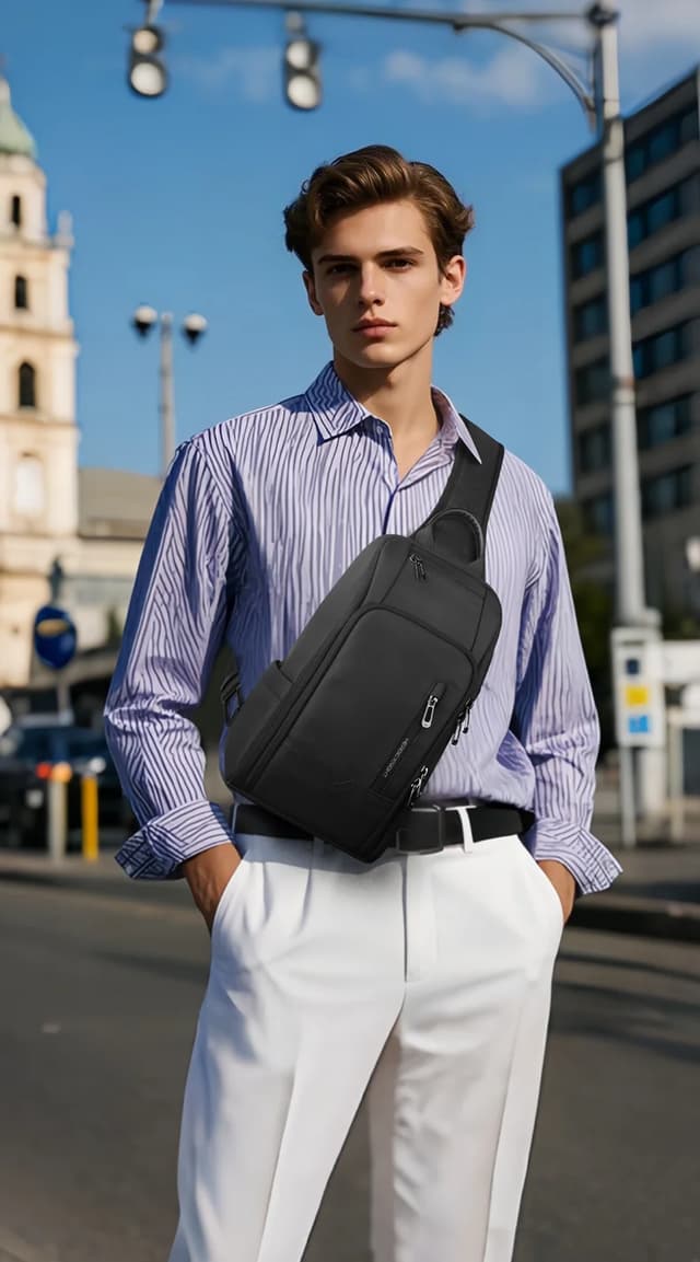 HcanKcan Men's Fashion Crossbody Bag - Waterproof USB Shoulder Sling Chest Pack for Travel & Sport, Fits 9.7" iPad showcase 4