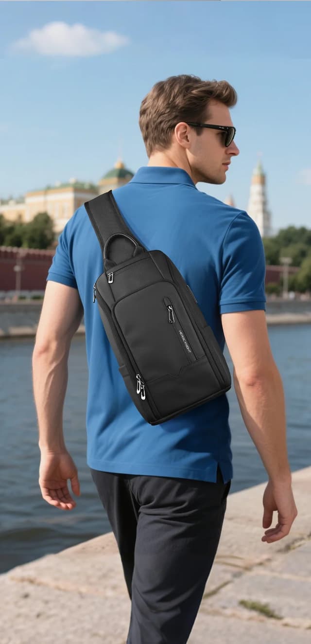 HcanKcan Men's Fashion Crossbody Bag - Waterproof USB Shoulder Sling Chest Pack for Travel & Sport, Fits 9.7" iPad showcase 7