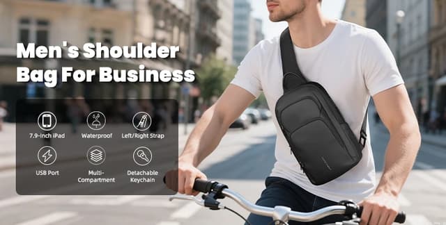 HcanKcan Men's Fashion Crossbody Bag - Waterproof USB Shoulder Sling Chest Pack for Travel & Sport, Fits 9.7" iPad showcase 1