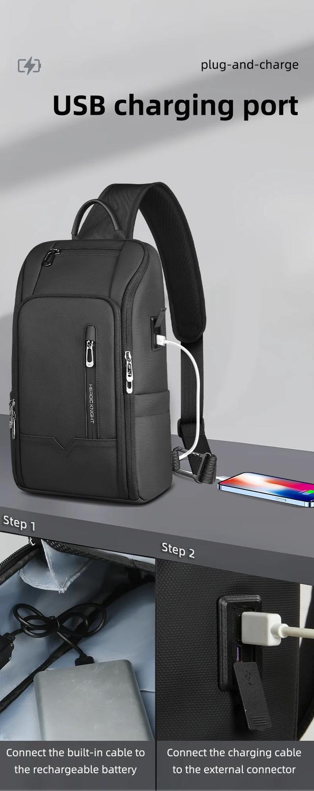 HcanKcan Men's Fashion Crossbody Bag - Waterproof USB Shoulder Sling Chest Pack for Travel & Sport, Fits 9.7" iPad showcase 12