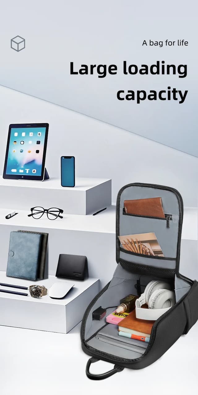 HcanKcan Men's Fashion Crossbody Bag - Waterproof USB Shoulder Sling Chest Pack for Travel & Sport, Fits 9.7" iPad showcase 8