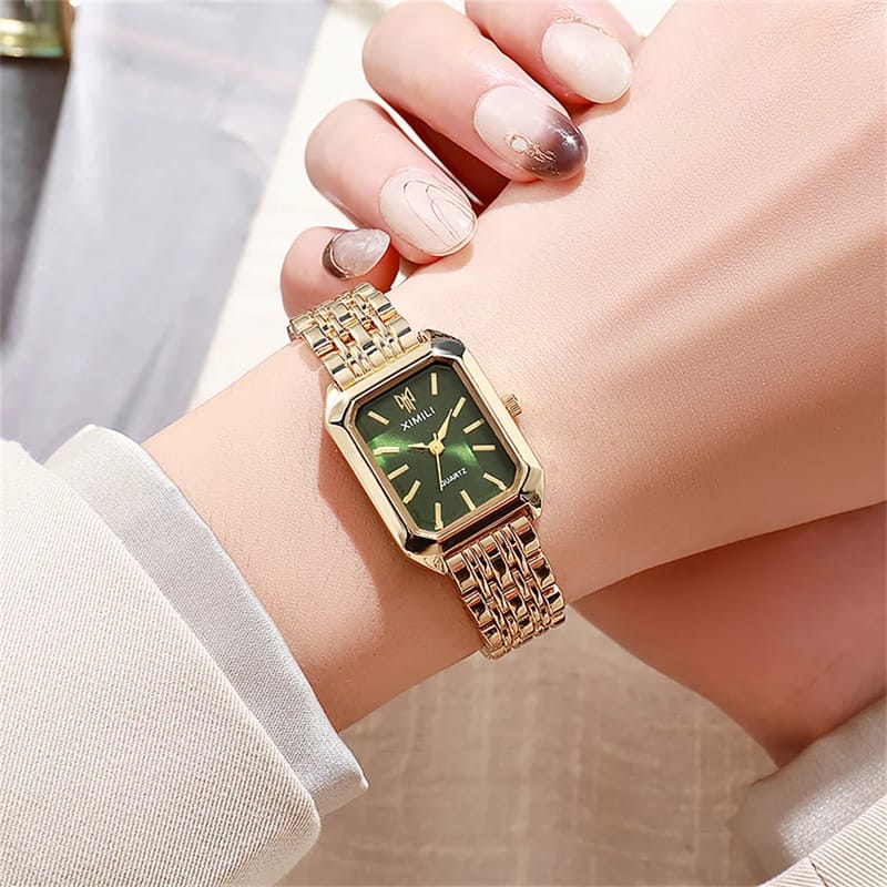 Luxury Gold Plated Stainless Steel Women's Fashion Quartz Watch - Elegant Square Dial Business Casual Style with Folding Clasp showcase 2