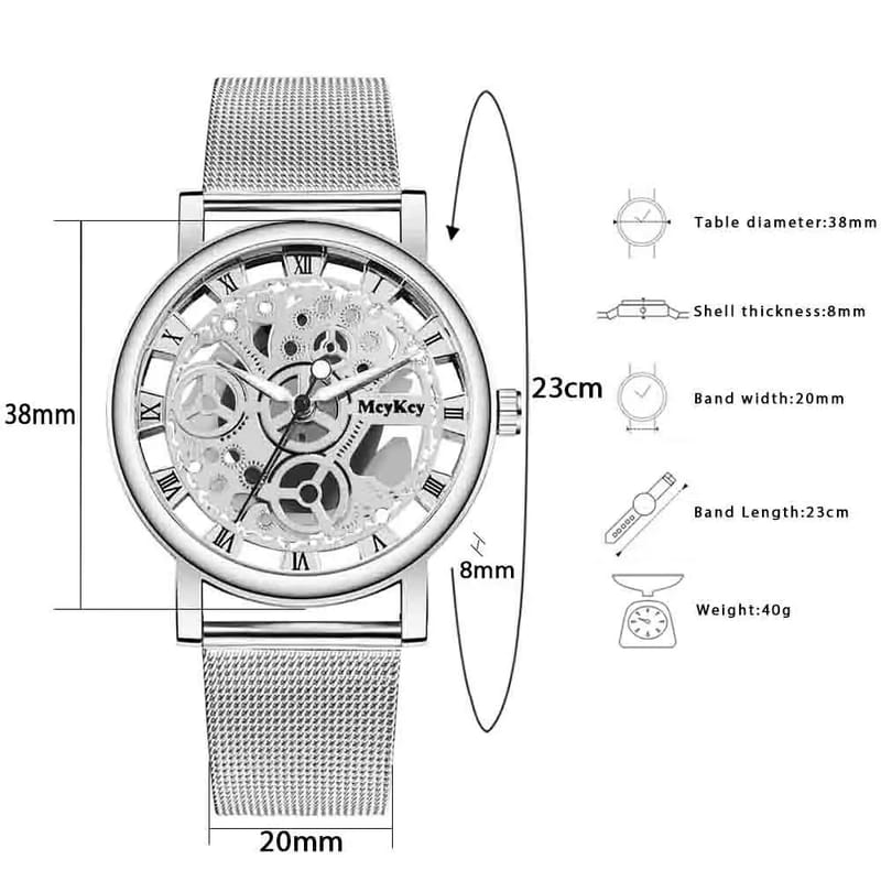 Fashionable Women's Skeleton Faux Mechanical Quartz Watch with Metal Mesh Strap - Elegant Rosy Gold Design for Casual & Sporty Looks showcase 3